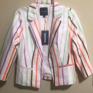 Modcloth Blazer Jacket Linen White stripe SZ M New With Tags!